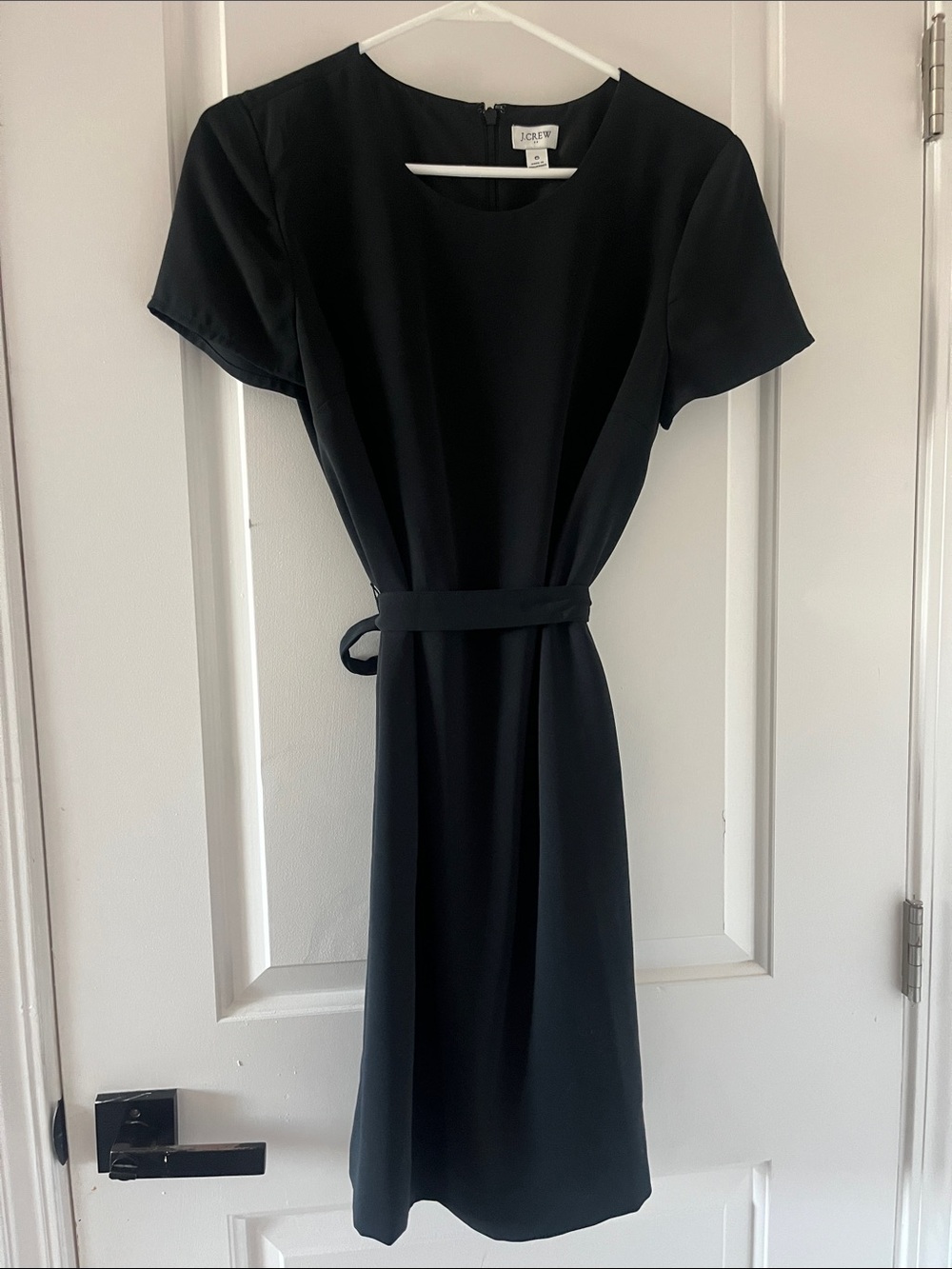 J. Crew Black Belted Short-Sleeve Sheath Dress